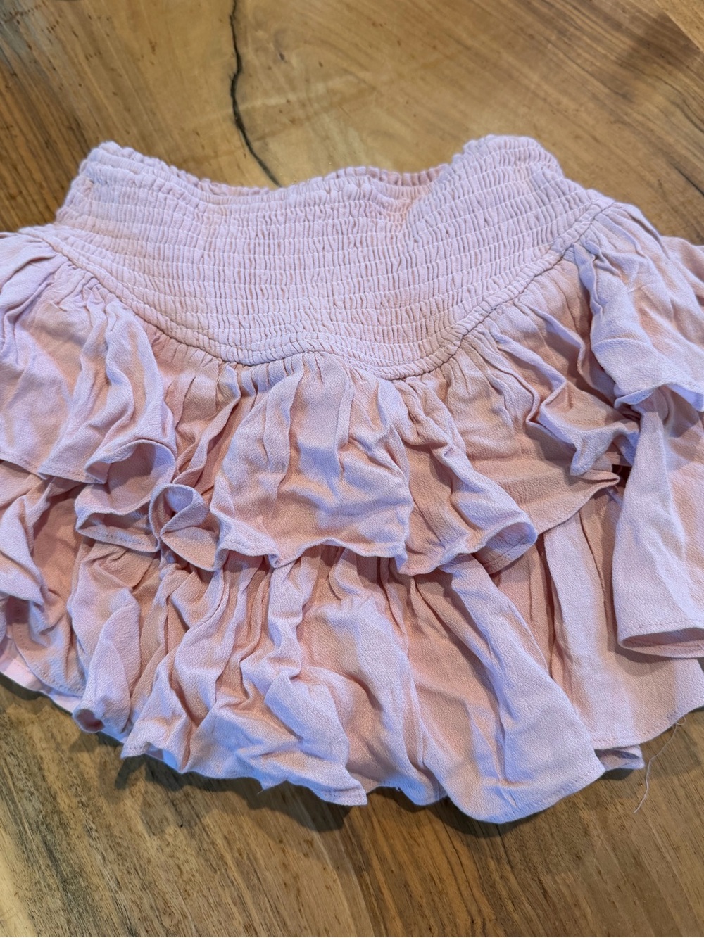 Smocked Waist Light Pink Ruffle Mini Skirt